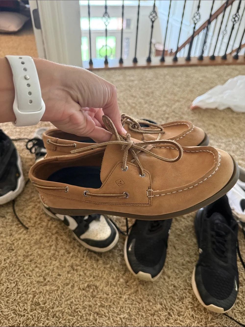 Sperry Kids Tan Suede Moccasins - Lace Boat Shoes
